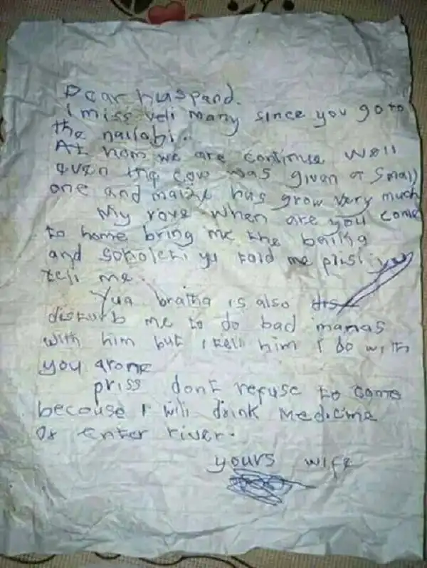 Uneducated wife sends a letter to her husband and it’s the funniest thing you will read today